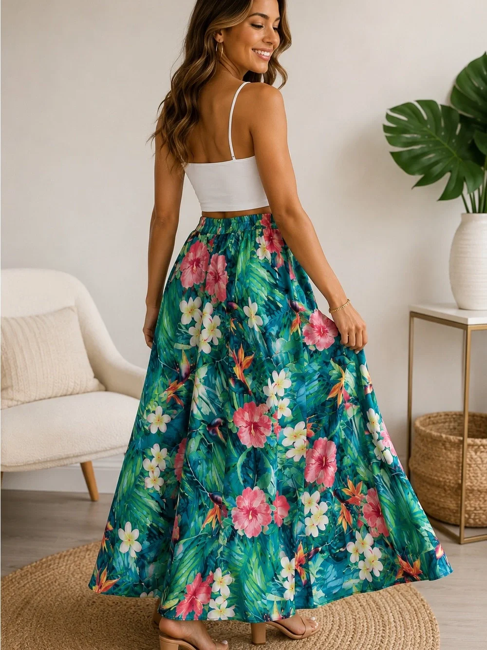 Rachel Zoe Full Size‎ Maxi Skirt Tropical Bright Vacation Billowy Small NWOT